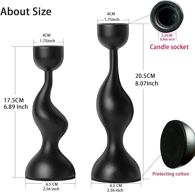 Smtyle Holloween Modern Sculptural Black Candle Stick Holders Cast-Aluminum Taper Set of 2 (7″ & 8″) Dual-Height Candlesticks for Dining Table Wedding or Home Decor