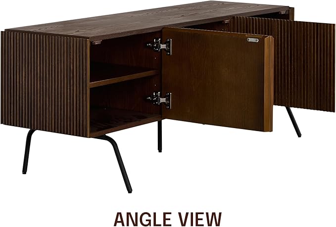 NTC Veil TV Stand with 3 Doors for TVs up to 60’’, Media Console with Vertical Groove Design and Metal Legs, Modern Entertainment Center for Living Room and Bedroom, Effortless Assembly, Dark Walnut