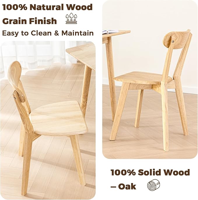 DELAVIN Soild Wood Dining Chairs Set of 6, Mid Century Oak Wood Kitchen Chairs, Vintage Dining Room Chairs Set Suitable for Kitchen, Natural