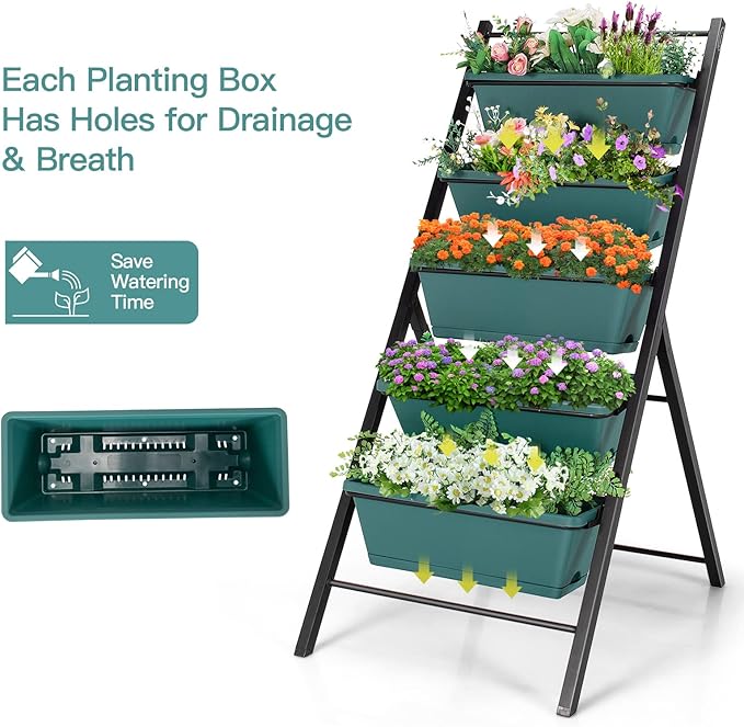 Safstar 5-Tier Vertical Raised Garden Bed, Freestanding Garden Planter with 5 Container Boxes, Elevated Planter for Vegetables, Fruits, Flowers, Herbs, Good for Indoor & Outdoor Use (Green, 1)