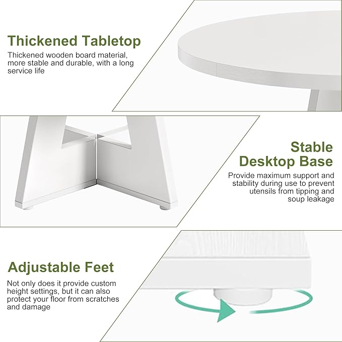 NicBex 47-Inch Round Dining Table for 4, Farmhouse Dinner Table Small Farmhouse Kitchen Tables with Wood Pedestal Base for Dining Room, Kitchen, Living Room, White