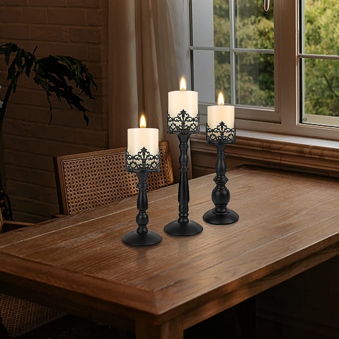 Black Vintage Candle Holder for Table Centerpiece Gothic Candle Stand Set