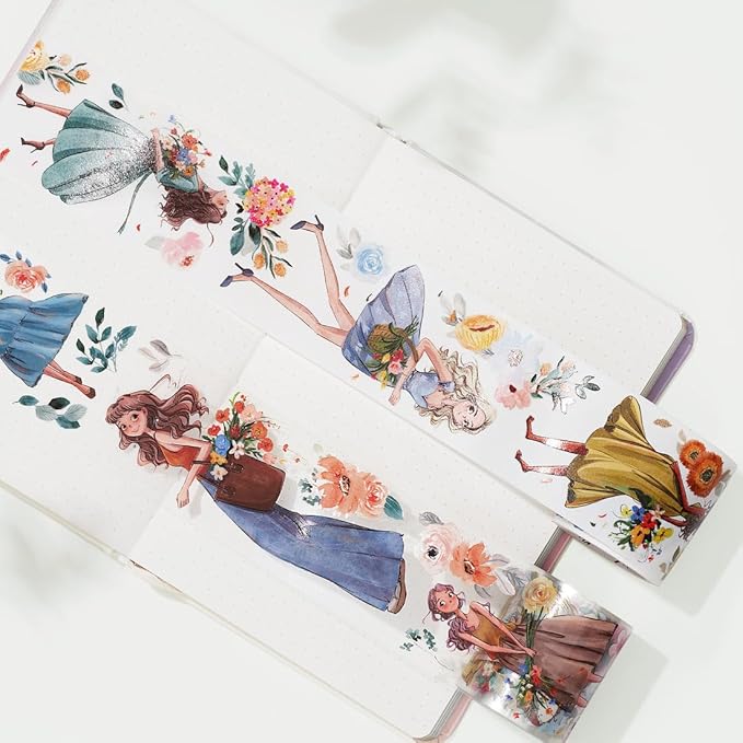 WT Carefree Washi Tape, Original Designs, Characters Figures Girls Decorative, Craft, Bujo Planner Supplies, Watercolor Flower Tape, DIY Journaling Supplies