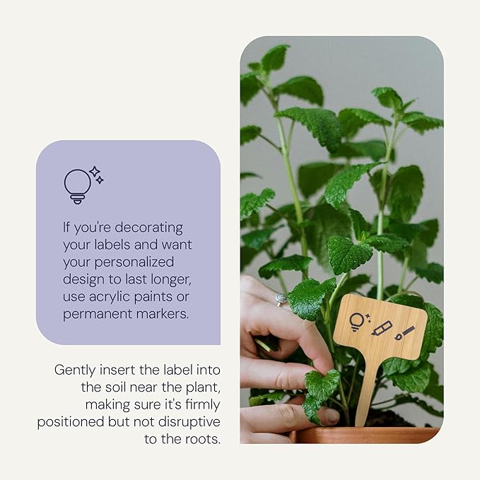 Bamboo Plant Labels, Eco-Friendly Garden Tags | Short T-Type Wooden Garden Markers | 100% Natural, Biodegradable | for Labeling Herbs, Seedlings, Vegetables, Cheeses, Appetizers, Desserts | 50 pcs