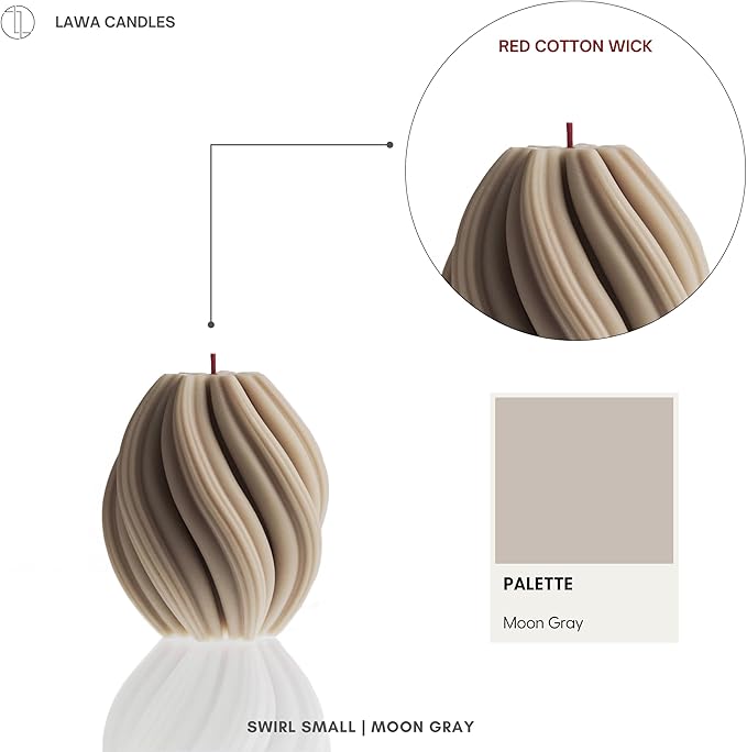 LAWA Swirl Candle - Beautiful Handmade Pillar Scented Soy Wax Twirl Elegant Bubble Aesthetic Candle Housewarming Gift Home Room Shelf Decor Idea Spiral Moon Gray (Small)