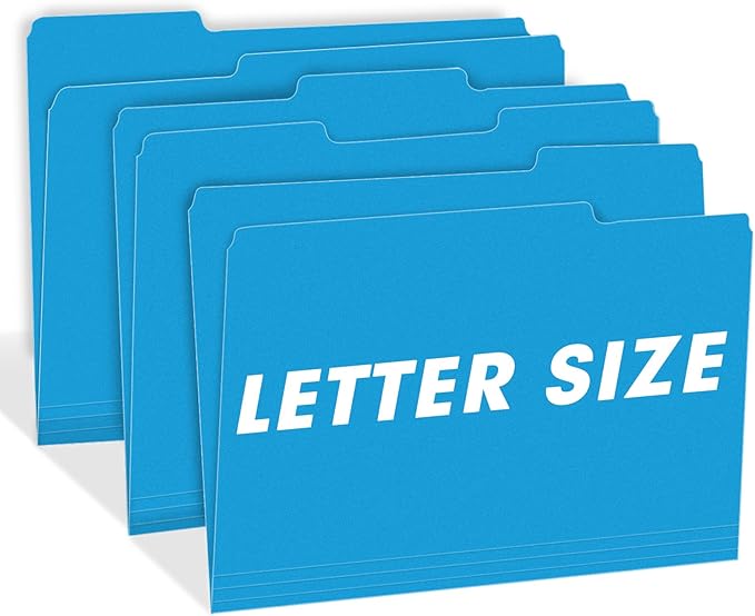 File Folder, RAZCC 100 Pack 1/3 Cut Tab File Folders Letter Size, Blue, Colored Folders with Tab Great for Organizing and Easy File Storage