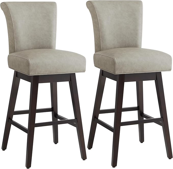 CHITA 30 Inch Counter Height Swivel Bar Stools Set of 2, FSC Certified Modern Upholstered Faux Leather Swivel Barstool Chairs with Back, Stone Grey