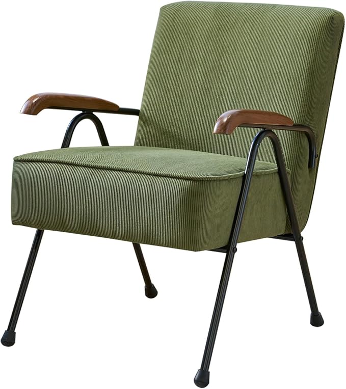 MFFM Fabric Armchair, Modern Accent Chair High Back, Living Room Chairs with Metal Legs and Soft Padded, Sofa Chairs for Home Office,Bedroom,Dining Room (Green)