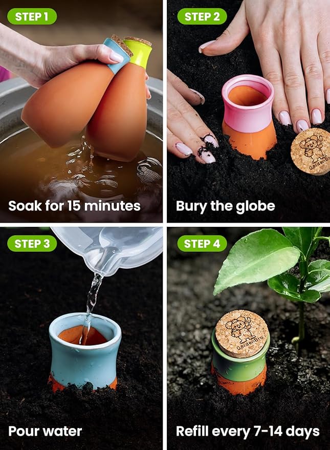 4 Pcs Ollas Terracotta Watering Pots Large - 14 Oz Self Watering Planter Insert Olla Watering System for 1-Week Easy to Refill - Clay Plant Watering Globes for Outdoor & Indoor Plants [4 PCS, Bright]