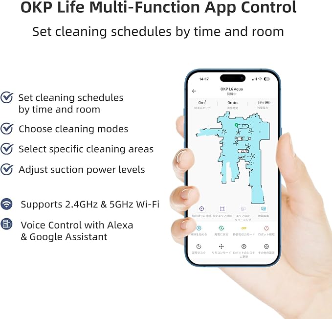 OKP Life LiDAR Robot Vacuum and Mop Combo with 450ml Visible Dustbin, 190° PSD Obstacle Avoidance, Customized Cleaning, Multi-Floor Mapping,150 Mins Runtime, WiFi/Alexa/APP, Good for Pet Hair & Carpet