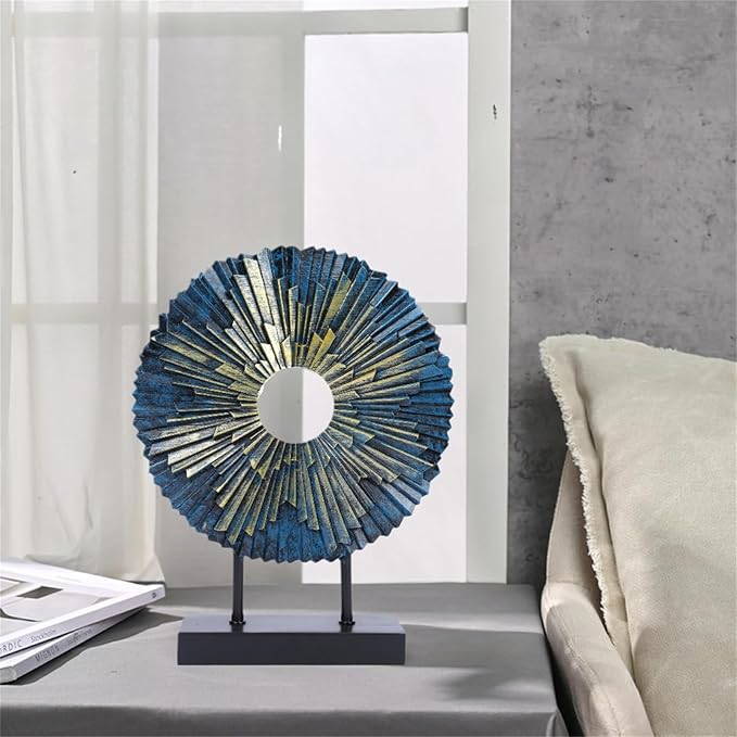 HODESumPure Gold Luxury Round Decorative Sculpture Statue Above Cabinet Home Decorations for Living Room Kitchen Fireplace Mantel Office Bookshelf Table Top Home Decor Accents (Blue)