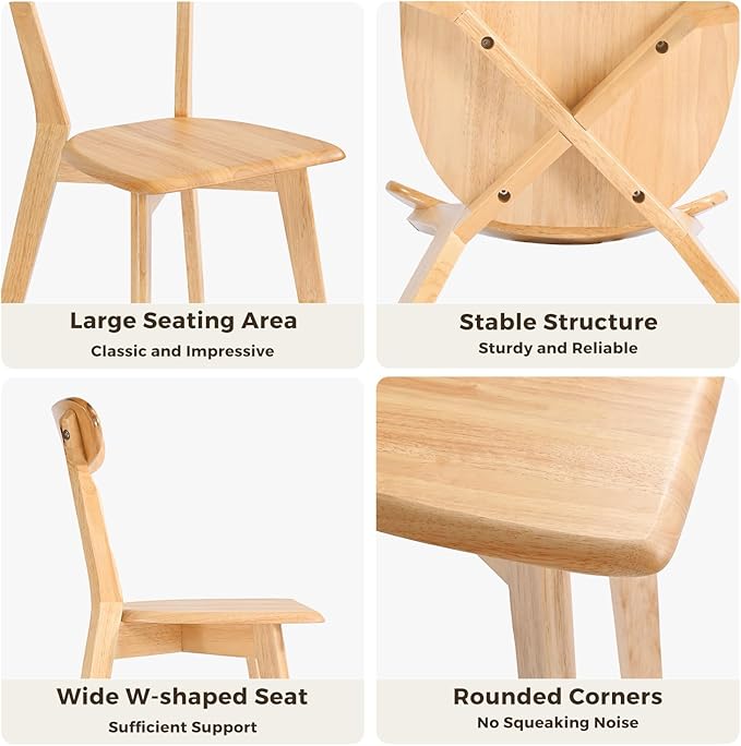 DELAVIN Soild Wood Dining Chairs Set of 2, Oak Wood Kitchen Chairs, Mid Century Modern Dining Room Chairs, Natural