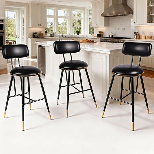Bar Stools Set of 3 26 Inch Tall Counter Height Barstools with Backs Upholstered Bar Chairs for Kitchen Island Home Coffee Bar