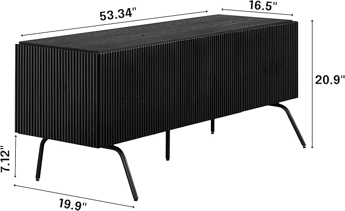 NTC Veil TV Stand with 3 Doors for TVs up to 60’’, Media Console with Vertical Groove Design and Metal Legs, Modern Entertainment Center for Living Room and Bedroom, Effortless Assembly, Burnt Black
