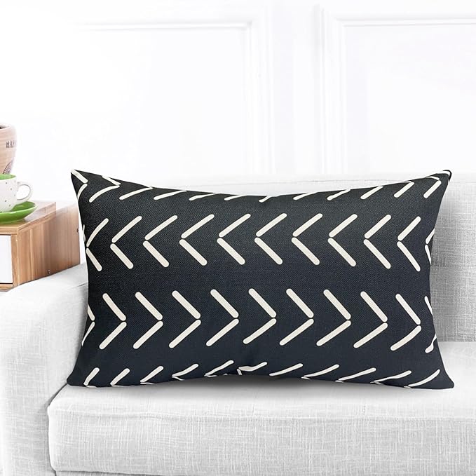 Decorative Throw Pillow Covers Set of 4 Black White Pillow Covers 12x20 inch Throw Pillow Cases Linen Square Pillow Case,Farmhouse Outdoor Geometric Pillow Covers for Couch Sofa Living Room