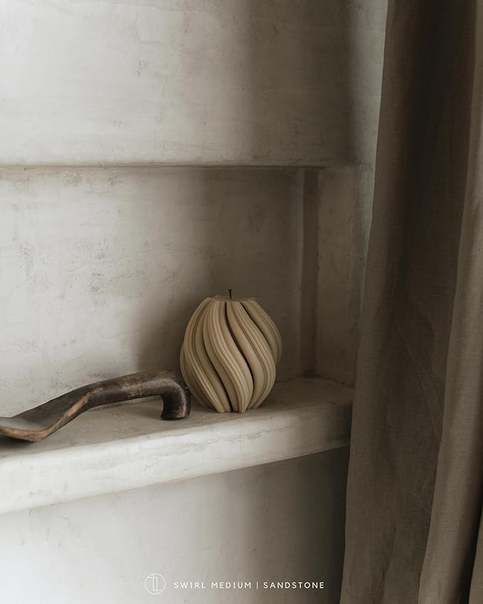 LAWA Swirl Candle - Large Beautiful Handmade Pillar Scented Soy Wax Twirl Elegant Bubble Aesthetic Candle Housewarming Gift Home Room Shelf Decor Idea Spiral Sandstone (Medium)