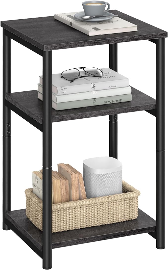 VASAGLE Side Table, Small End Table, Tall Nightstand for Living Room, Bedroom, Office, Bathroom, Misty Gray and Classic Black ULET273B68
