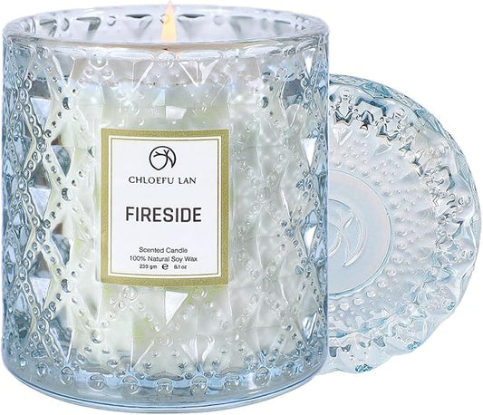 Chloefu LAN Smokey Fireside Scented Candle Gifts for Men Cashmeran Leather Candles for Home Scented, 55 Hours Long Burning, 8.1 Ounce Premium Soy Wax