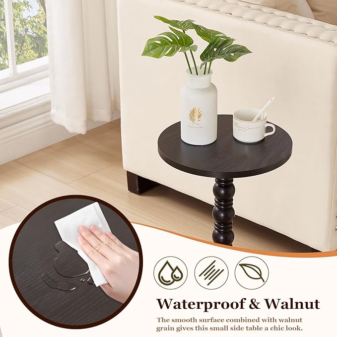 Round Side Table,Stable Small Drink Table for Small Spaces, Modern Accent Side Table with Solid Rubber Wood Table Leg,Easy Assembly for Living Room, Bedroom, Sofa & Office Corners-Black