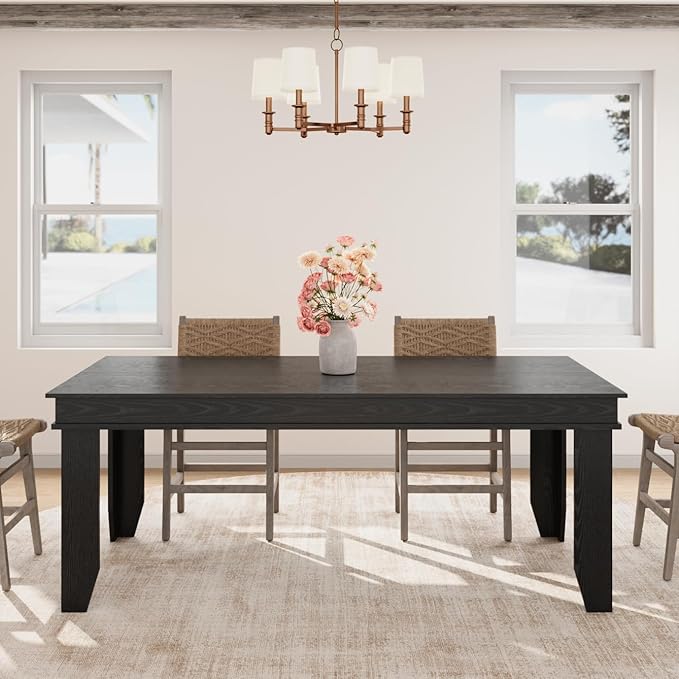 GarveeHome Farmhouse Dining Table for 6-8 People, 71" Long Black Kitchen Tables with Wooden Sturdy Frame, 6 Ft Large Rectangular Dinner Table for Living Room, Kitchen, Dining Room