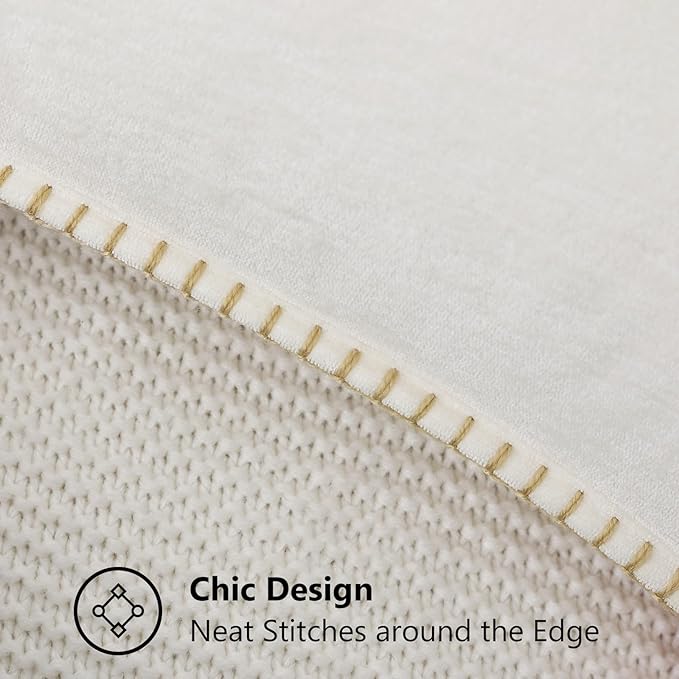 decorUhome Chenille Soft Throw Pillow Covers 26x26 Set of 2, Farmhouse Velvet Neutral Decorative Euro Pillow Covers with Stitched Edge for Couch Sofa Bed Home Decor, Cream White