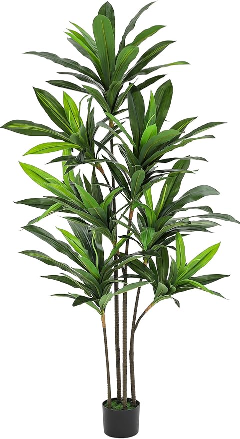 VIAGDO Dracaena Silk Plant Artificial 6ft Faux House Plants Evergreen Dracaena Marginata Fake Yucca Palm Trees in Pot Realistic Dragon Tree for Living Room Home Office Decor Indoor Outdoor