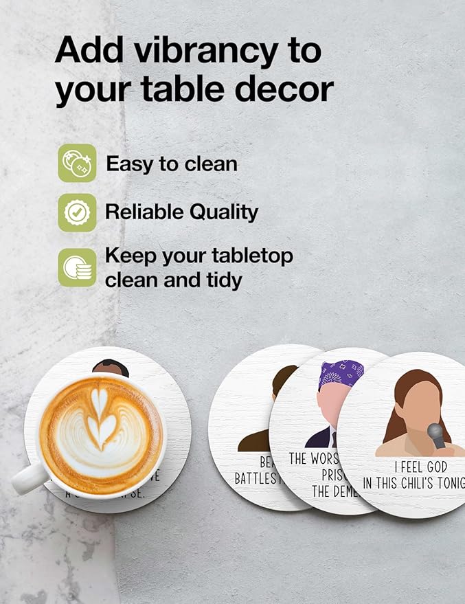 Funny The Office Themed Coasters for Drinks - New Girl Merchandise Coasters Set of 6 with Holder, New Girl Merch TV Show Gifts for Coffee Table, The Office Gifts for Man Women Fans