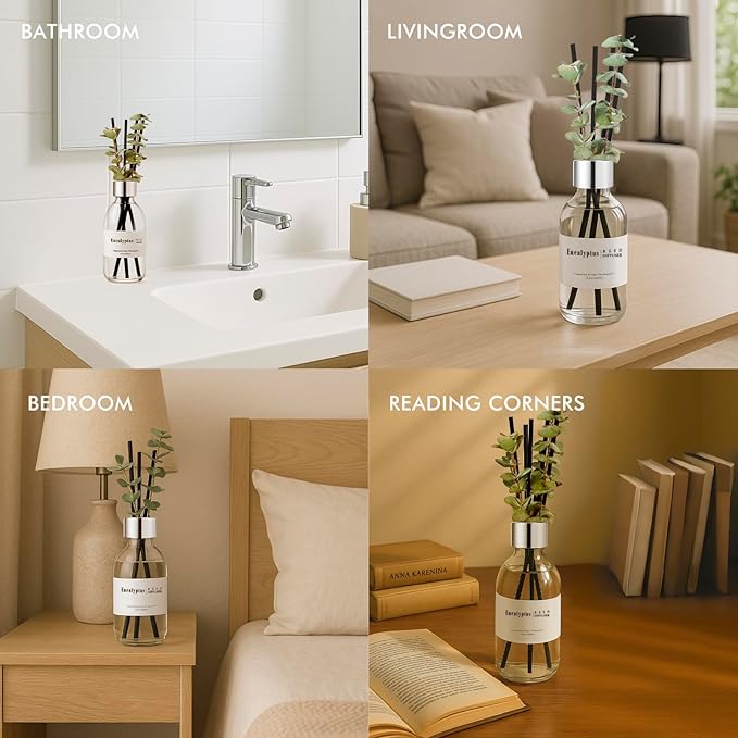 Clesh Reed Diffuser Set, 6.7 oz Eucalyptus Scented Diffuser with Sticks, Home Fragrance Reed Diffuser for Bathroom Shelf Decor