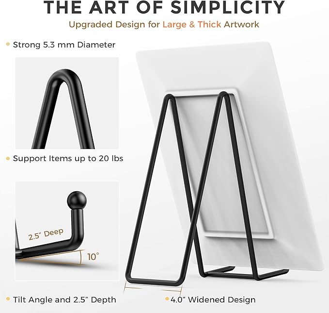 TR-LIFE 10 Inch Large Plate Stands for Display - Metal Plate Holder Display Stand + Picture Frame Holder Stand + Small Easels for Decorative Platter, Book, Plaques, Photo, Tabletop Art (2 Pack)