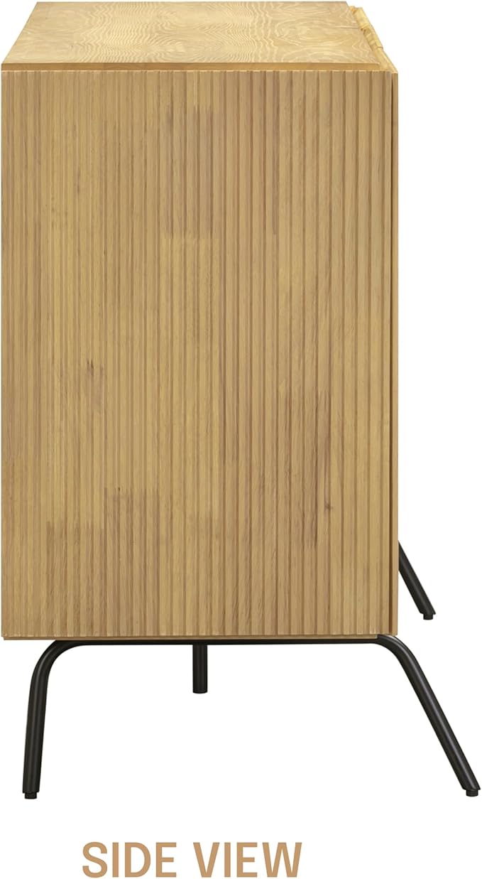 NTC Veil Modern Sideboard with 3 Doors, Buffet Cabinet with Vertical Groove Design and Metal Legs, Storage Cabinet for Living Room, and Hallway, Effortless Assembly, Sand