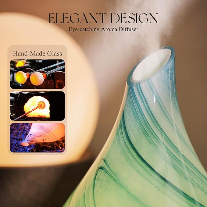 Porseme 280ml Essential Oil Diffuser Glass Color Changing Aroma Air Diffusers Aromatherapy Ultrasonic Cool Mist Humidifier 7 Running Hours Waterless Auto-Off for Sleeping, Yoga, Office, Spa (Blue Ink)