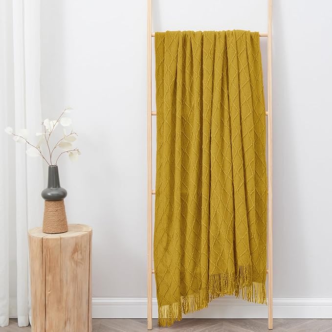 inhand Knitted Throw Blanket for Couch and Bed, Soft Living Room Home Decor Knitted Blanket with Tassel, Outdoor Lightweight Breathable Summer Blanket, Farmhouse Warm Woven Decorative, 50"x60"