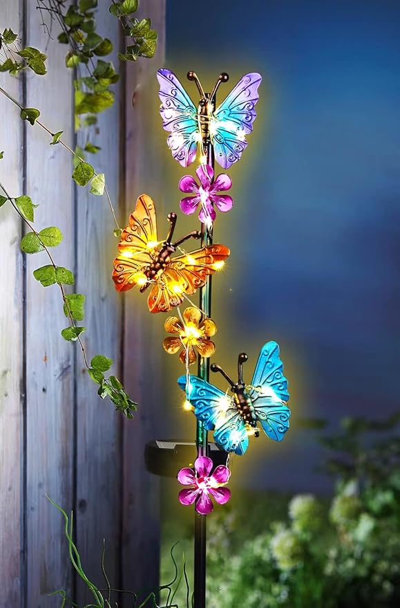Solar Lights Outdoor Waterproof Garden Butterfly Light Decorative Solar Stake Lights with Butterflies Decor for Garden Yard Lawn Patio Pathway(2 Pack)