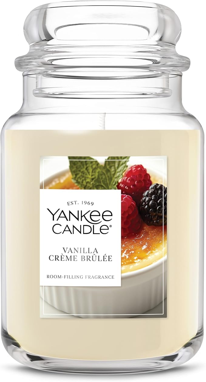 Yankee Candle Large Jar Scented Candle with up to 150 Hour Burn Time, Premium Plant Wax Blend for Consistent Burn, 22 oz Jar Candle with Room Filling Fragrance, Vanilla Crème Brûlée