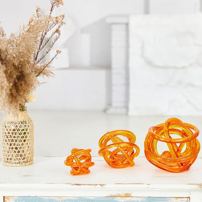 Luxury Lane Hand Blown Infinity Knot Sommerso Decorative Glass Ball for Bowls Home Decor 6 inch Tall Orbit Centerpiece Table Decoration Sculpture Ombre Red