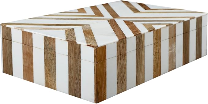 Handicrafts Home Marquet Chevron Decorative Box Shelf Decor, Dressing Table Organizer, Storage Box with Lid–Resin Inlay & Wood Organizer Box–Modern Decor, Keepsake, Jewelry Box for Women-10X6X2.5 inch