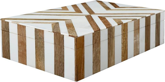 Handicrafts Home Marquet Chevron Decorative Box Shelf Decor, Dressing Table Organizer, Storage Box with Lid–Resin Inlay & Wood Organizer Box–Modern Decor, Keepsake, Jewelry Box for Women-10X6X2.5 inch