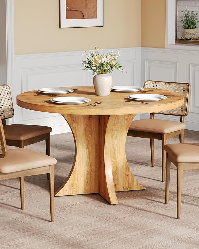 LITTLE TREE Round Dining Table for 4-6, 47.24 Inches Kitchen Table with Spacious Tabletop, Brown