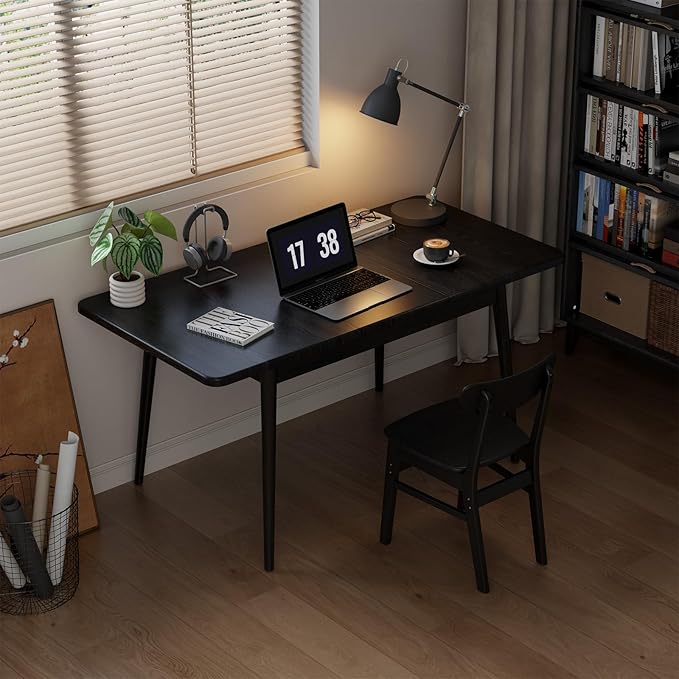 Solid Wood Extendable Dining Table for 4-8 People with Seamless Extension from 47.2 to 63 Inches, Easy Assembly, Expandable Tables for Small Spaces, Dining Room, Kitchen, Living Room, Black