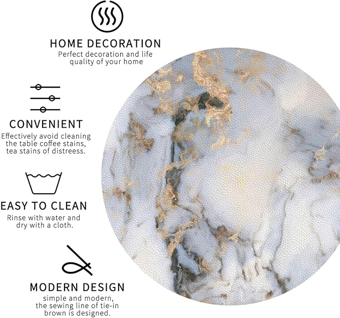 White Gray Gold Marble Coasters Set of 6 Coasters for Drinks Absorbent Double-Sided Leather PVC Coaster for Tabletop Protection Coffee Table Decor Ideal for Home Decor House Warming Gifts
