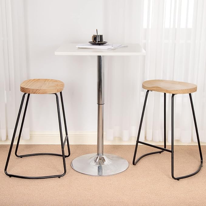 HeuGah Bar Stools, Solid Wood Barstools Set of 2, 26" Counter Height Bar Stools with Metal Leg,Rustic Backless Bar Stool for Kitchen Island,Bar Chairs with Solid Wood Saddle Seat (Burlywood, 26 Inch)