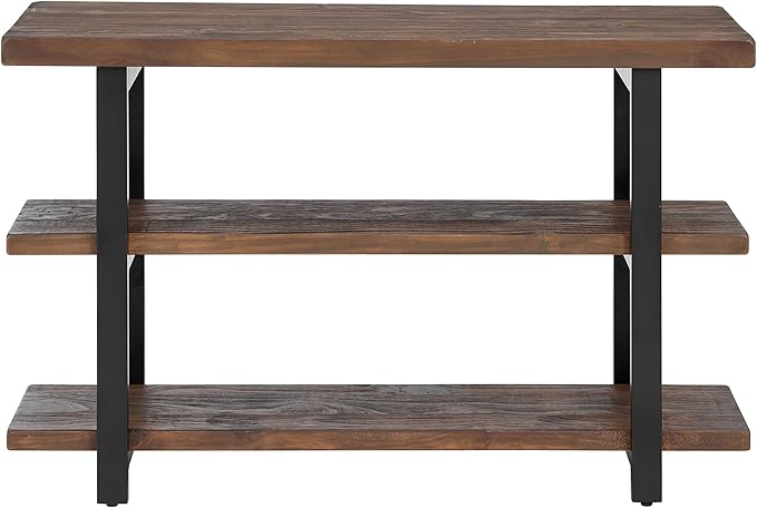 Alaterre Furniture Pomona 48" Solid Pine Wood Media Console Table with 2 Open Shelves and Metal Legs - 3-Tier Storage Display and Rustic Industrial Accent Furniture in Natural Finish
