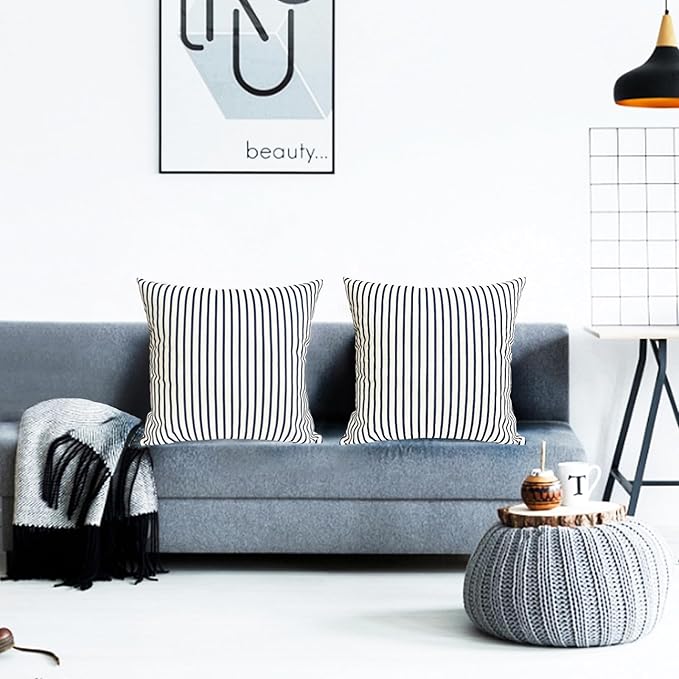 Decorative Throw Pillow Covers Set of 2 Blue Striped Pillow Covers 20x20 Inch Throw Pillow Cover Linen Pillowcase Modern Farmhouse Outdoor Pillow Covers for Couch Sofa Bed Living Room