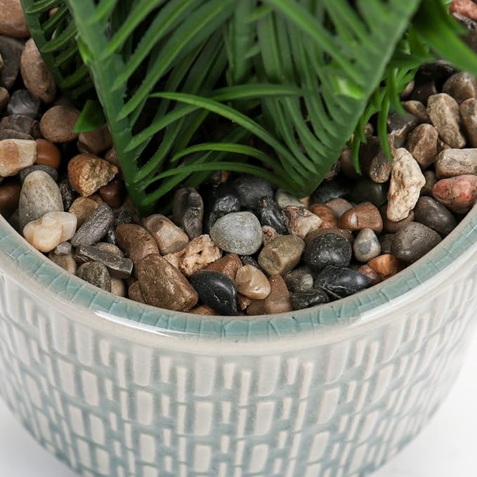 DILATATA Faux Plant Indoor in Ceramic Pot 13" Artificial Potted Sago Palm Fake House Plants for Desk Office Bathroom Garden Decoration