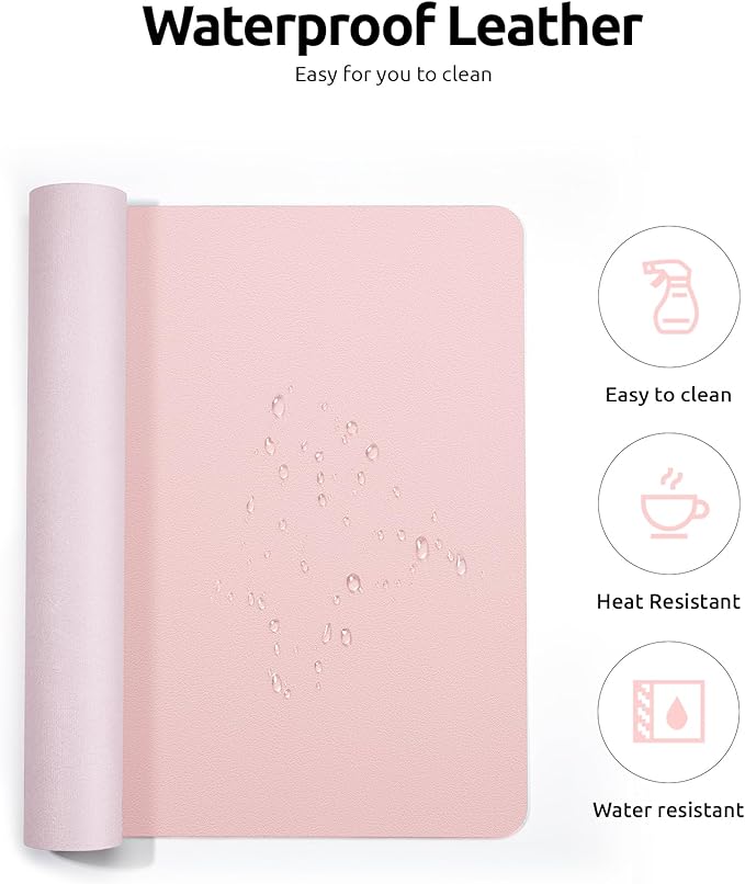 YSAGi Leather Desk Protector, Office Mat, Large Mouse Mat, Non-Slip PU Leather Blotter, Laptop Pad, Waterproof Writing Pad for Office and Home (Light Pink, 23.6" x 13.8")