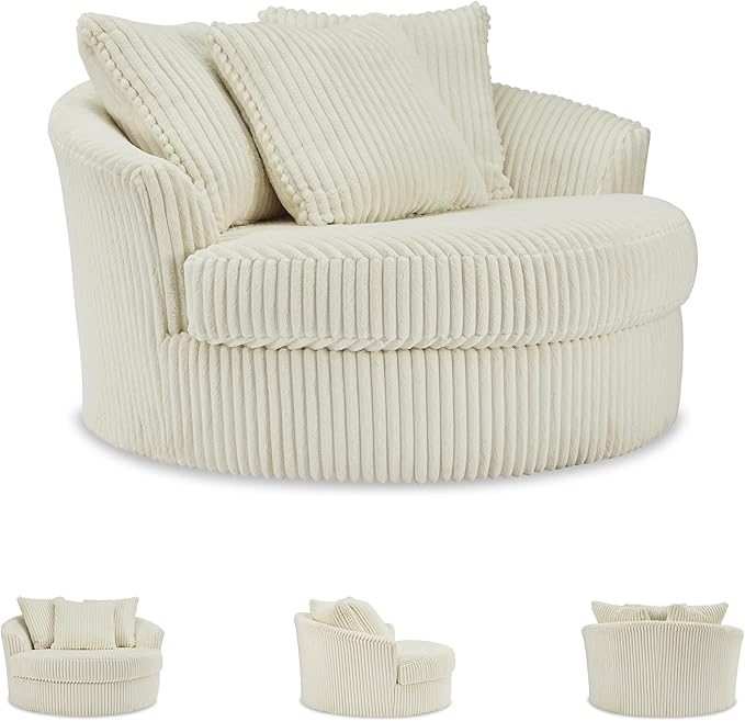 Signature Design by Ashley Lindyn Transitional Oval Tufted Upholstered Oversized Swivel Accent Chair, White