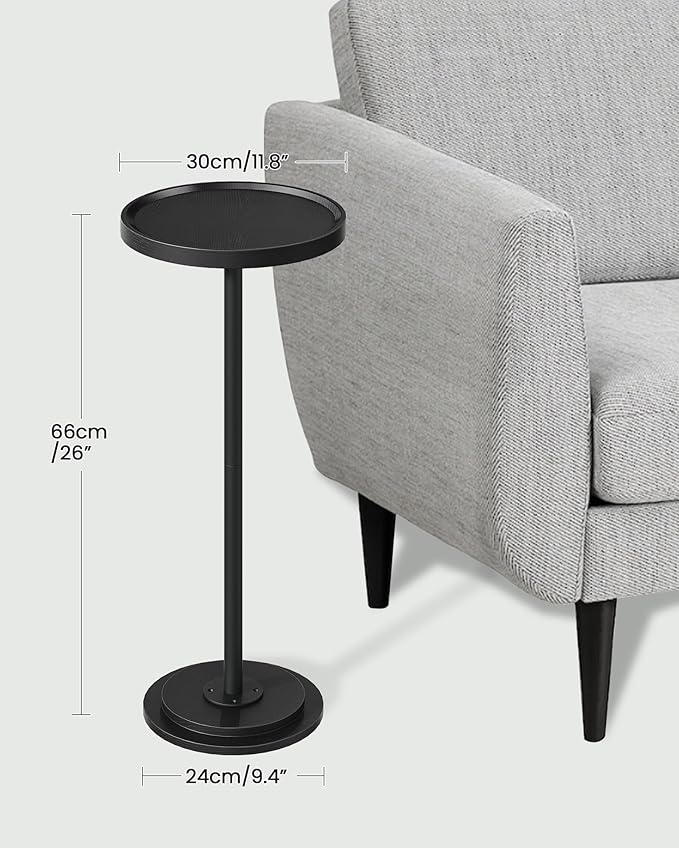 Small Round Side Table, Drink Table for Small Spaces, Pedestal Cocktail Table, Thickened Base, for Living Room, Bedroom, Office, Black TBZ30BB