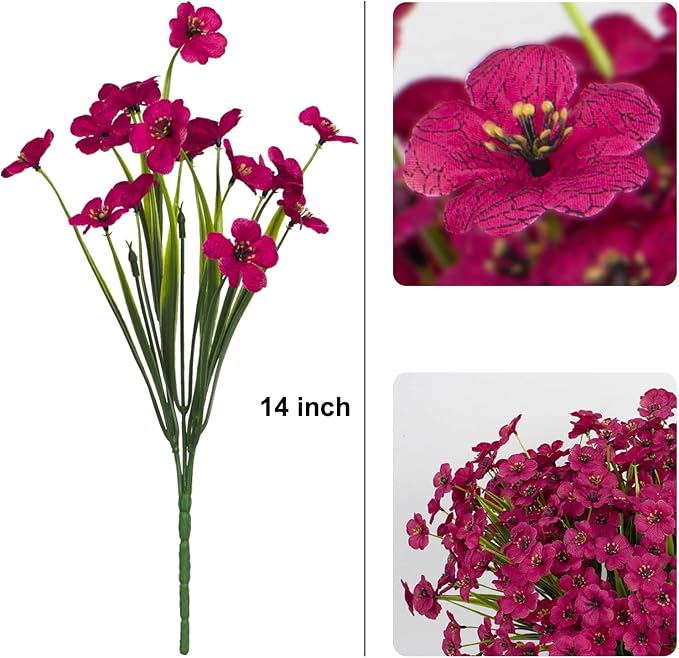 Artificial Flowers Fake Silk Flowers Outdoor UV Res5 Bunistant Faux Flowers Plastic Fabric Greenery Plants for Hanging Planter Kitchen Home Office Wedding Garden Decoration(Fuchsia)