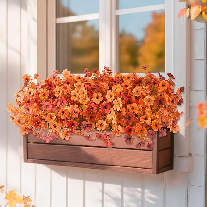 Artificial Fall Flowers for Decoration Fake Flowers Outdoor Artificial Plants, 12 Bundles Faux Mums Autumn Plastic Flower UV Resistant for Porch Patio Home Yard Garden Window Box Pot Planters