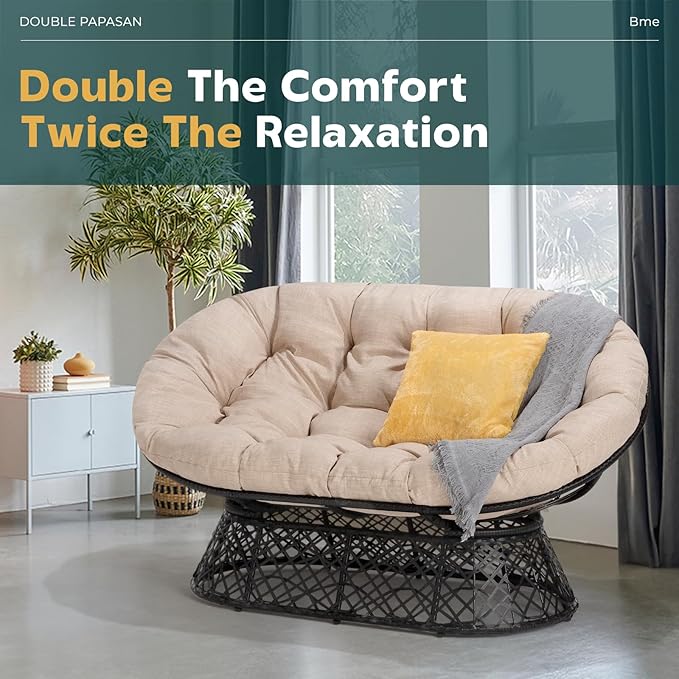 Bme Double Papasan Chair, Beige-Black Frame